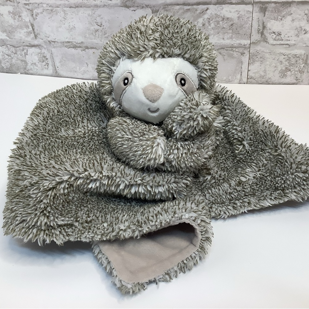 Carters Sloth Security Blanket Plush Baby Lovey Toy Gray And White 14" Stuffed